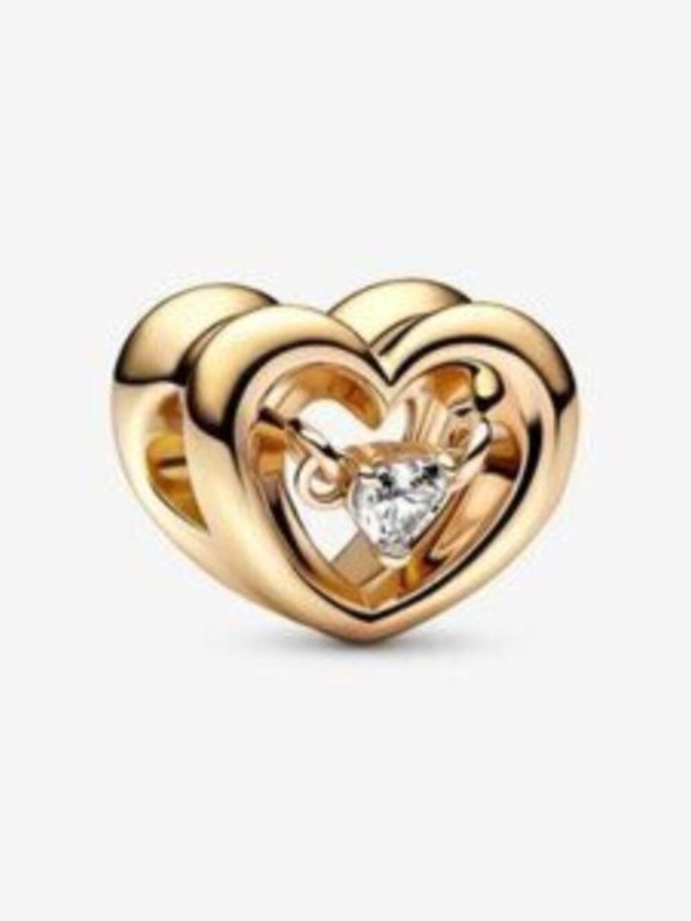 Pandora Gold Heart Charm with Clear Stone